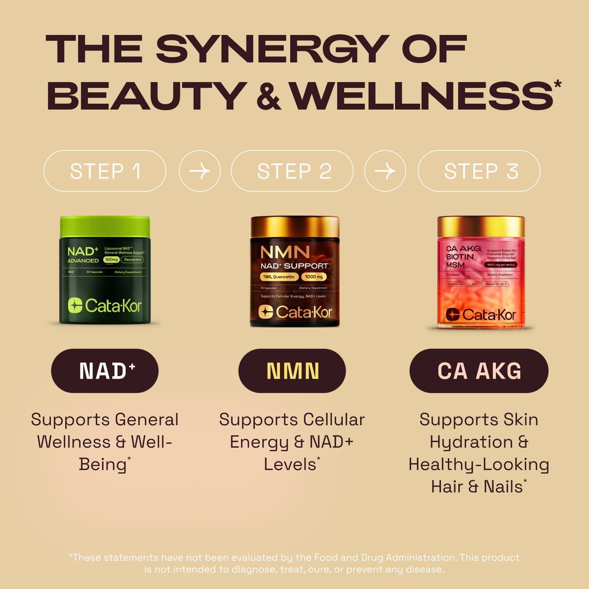 BUNDLE: Cellular Power Trio - NAD Advanced 500 mg, NMN 1000 mg, CA AKG 1000 mg - Resveratrol, TMG, MSM