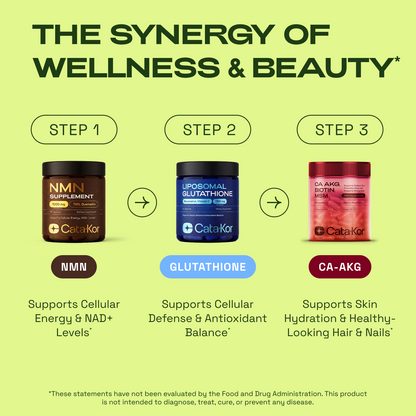BUNDLE: Ultimate Longevity - NMN 1000 mg, Liposomal Glutathione 500 mg, CA AKG, Biotin, Hyaluronic Acid, MSM, Vitamin C