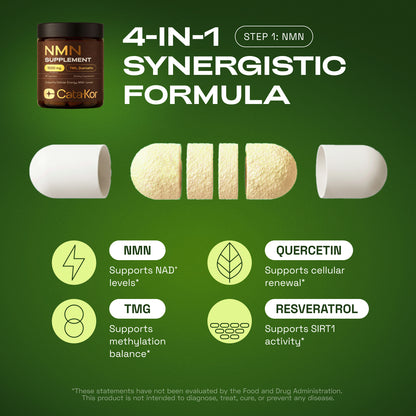 BUNDLE: Ultimate Longevity - NMN 1000 mg, Liposomal Glutathione 500 mg, CA AKG, Biotin, Hyaluronic Acid, MSM, Vitamin C