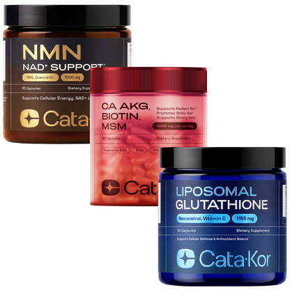 BUNDLE: Ultimate Longevity - NMN 1000 mg, Liposomal Glutathione 500 mg, CA AKG, Biotin, Hyaluronic Acid, MSM, Vitamin C