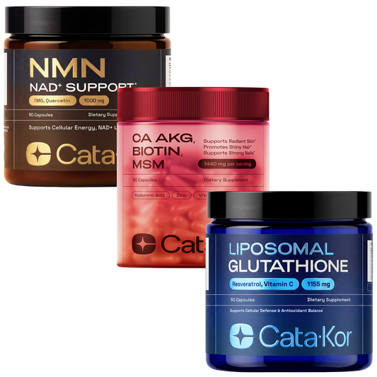 BUNDLE: Ultimate Longevity - NMN 1000 mg, Liposomal Glutathione 500 mg, CA AKG, Biotin, Hyaluronic Acid, MSM, Vitamin C