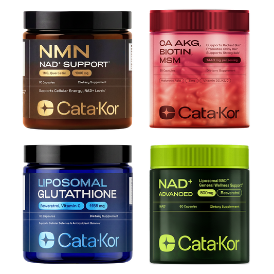 BUNDLE: Liposomal Glutathione 500 mg, NMN 1000 mg, NAD+ Advanced 500 mg, CA AKG 1000 mg, Biotin, MSM, TMG, Hyaluronic Acid